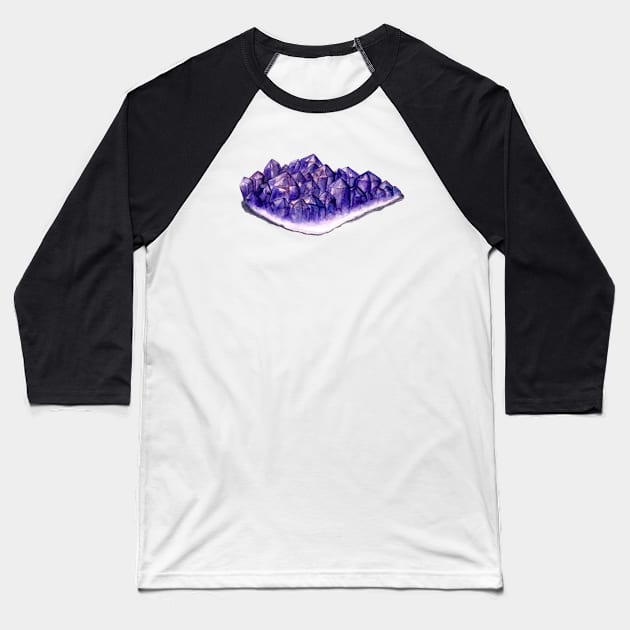 Watercolor Amethyst Cluster Baseball T-Shirt by Kraina